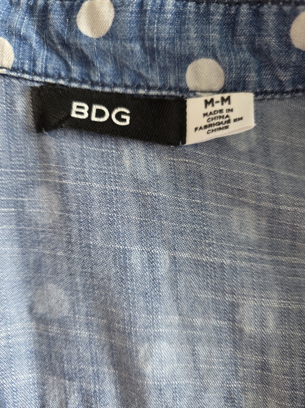 BDG Womens Polka Dot Chambray Shirt Button Down Blue Size M Casual - Picture 8 of 10